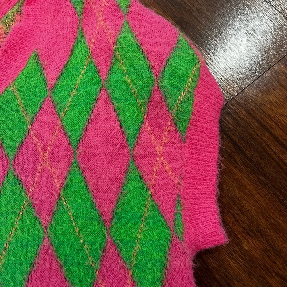 Free People Sweater Womens Pink Argyle Through The Motions Vest - Picture 4 of 8